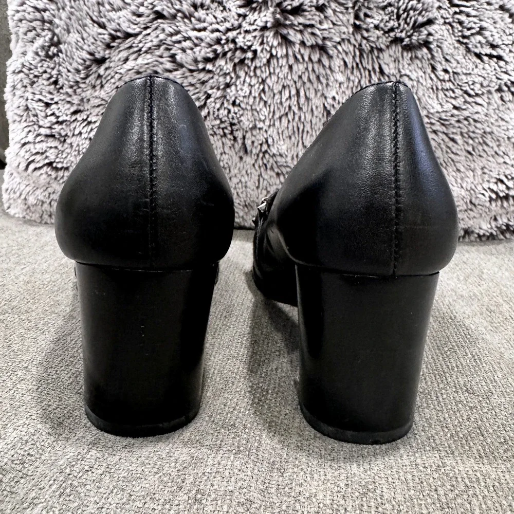 Black Leather Loafer Heels Women 6.5 M Block Heel Shoes Whimsigoth Dark Academia